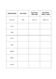 English Worksheet: Past Tense Verb Practice Chart (with 