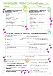 English Worksheet: Present Simple - Present Continuous TEST