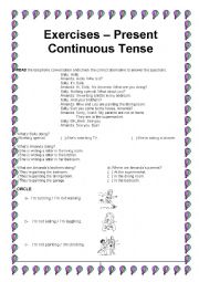 English Worksheet: Exercises Present Continuous Tense