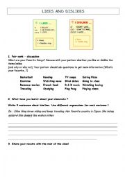 English Worksheet: Likes and dislikes