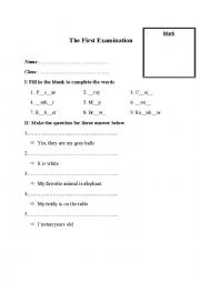 English Worksheet: The first exam for family and friends 1