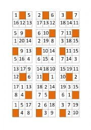 Bingo of Numbers from 1 to 20