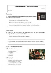 English Worksheet: Film Dead Poets Society - Observation Worksheet