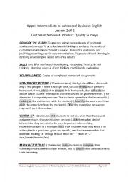 UPPER INTERMEDIATE TO ADVANCED BUSINESS ENGLISH - CUSTOMER SERVICE/PRODUCT QUALITY SURVEYS