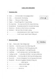 English Worksheet: like and dislikes recap