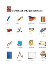 English Worksheet: School items