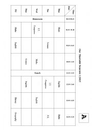 English Worksheet: School subjects and timetable