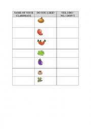 English Worksheet: Ask your classmates about veggies