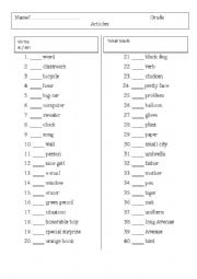 English Worksheet: Articles