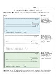 English Worksheet: Money Assessment/Quiz: Writing Checks, Getting Paid, Balancing Your Checkbook