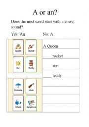 English Worksheet: A or An