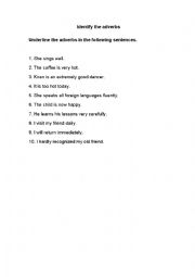 English Worksheet: Identify the adverbs