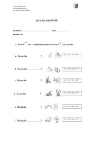 English Worksheet: Food and Drinks! Questions