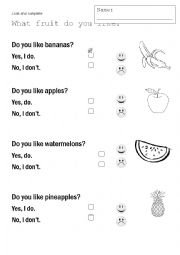 English Worksheet: Fruit - Do you like? P1