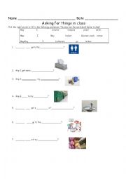 English Worksheet: Asking for things in class_cloze_with picture