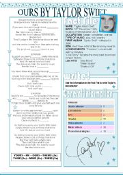 Ours by Taylor Swift Worksheet