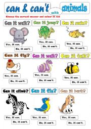 English Worksheet: CAN-CANT WITH ANIMALS