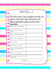 English Worksheet: Can you do ... ?