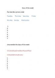 English Worksheet: Days of the week