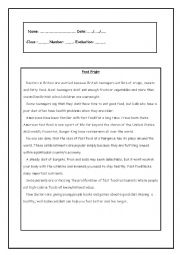 English Worksheet: FOOD FRIGHT