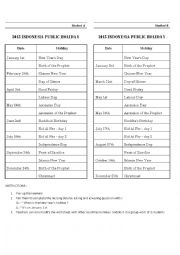 English Worksheet: Holidays 