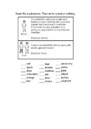 English Worksheet: A/AN