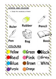 English Worksheet: School objects and colours