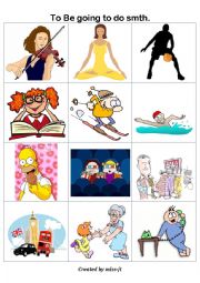 English Worksheet: To be going to do smth/ Future Simple (Cards with pictures to make sentences)
