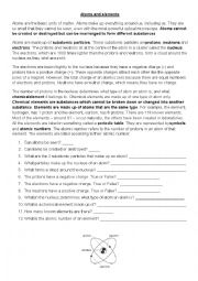 ESL atoms worksheet for Science