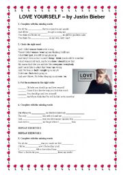 English Worksheet: Music Worksheet - Love Yourself - Justin Bieber 