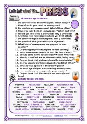 English Worksheet: LETS TALK ABOUT THE PRESS (SPEAKING SERIES 80) NEW VERSION