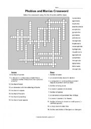 Phobias and Manias Crossword