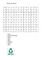 English Worksheet: recycle word search