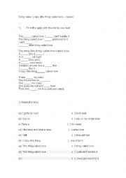 English Worksheet: Song Class Crazy Little Thing Called Love
