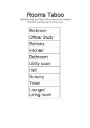 English Worksheet: Rooms taboo game