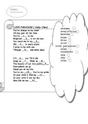 English Worksheet: listening love paradise