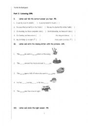 A test for the third grade- Listening part & answer keys