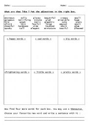 English Worksheet: Sorting adjectives