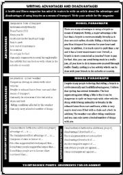 English Worksheet: Advantages and disadvantages of using bicycles