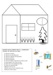 English Worksheet: Simple house color-coding--shapes, colors & vocabulary