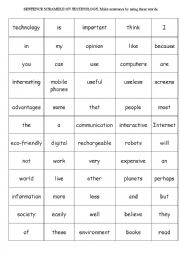 English Worksheet: Senteces scramble on technology