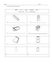 English Worksheet: Recycling objects to name