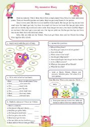 English Worksheet: Meet my monster Rosy! Have/has got, body parts