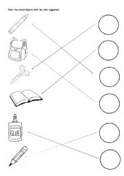 English Worksheet: color the school objects with the colour suggested
