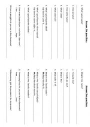 English Worksheet: personal information questions