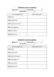 English Worksheet: Likes & Dislikes Interview