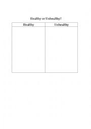 English Worksheet: Healthy or Unhealthy?