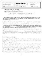 English Worksheet: mid term test 3 9th form