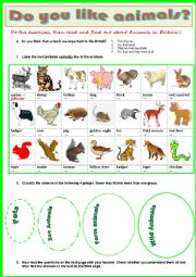 Animals in Britain  -  Reading + vocabulary exercises + Key