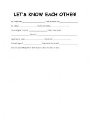 English Worksheet: Lets know each other!